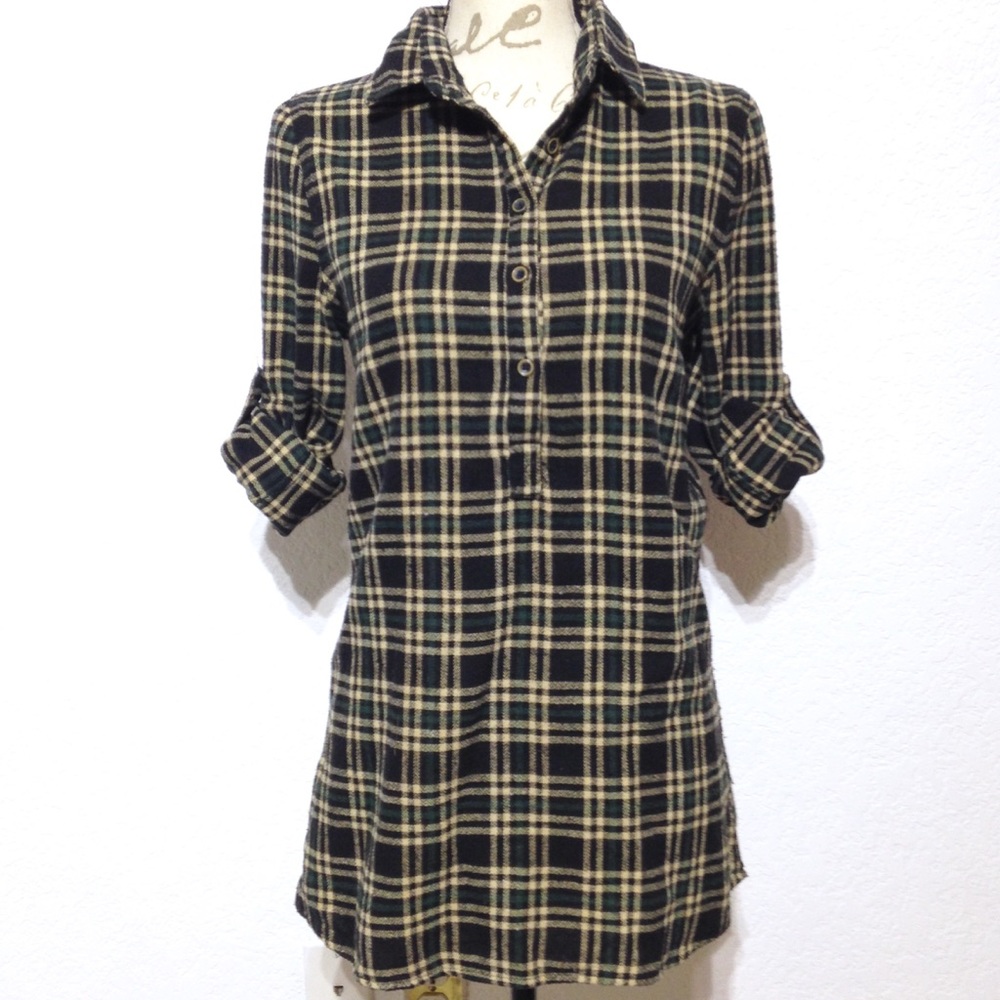 Jachs Girlfriend 1/4 Button Plaid Flannel Top XS